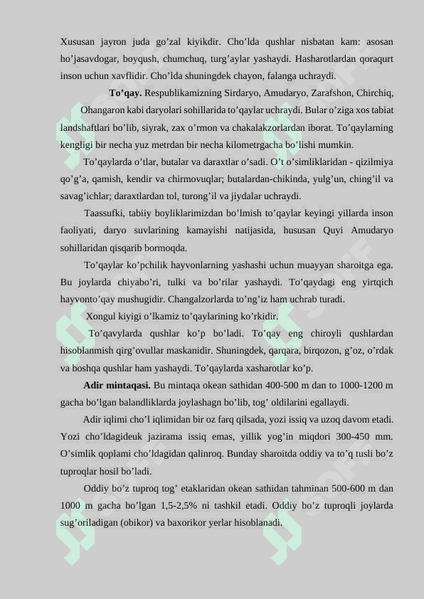 O’zbekistonning o’simlik va hayvonot dunyosi biologik xilma xilligini muhofaza qilish 6