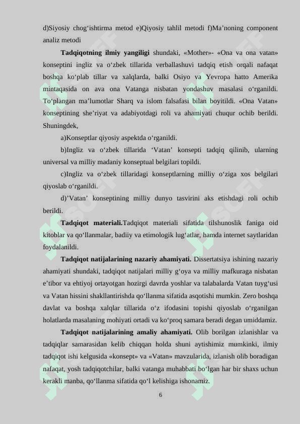 «INGLIZ VA O‘ZBEK TILLARIDA «VATAN» KONSEPTINING VERBALLASHUVI» 6