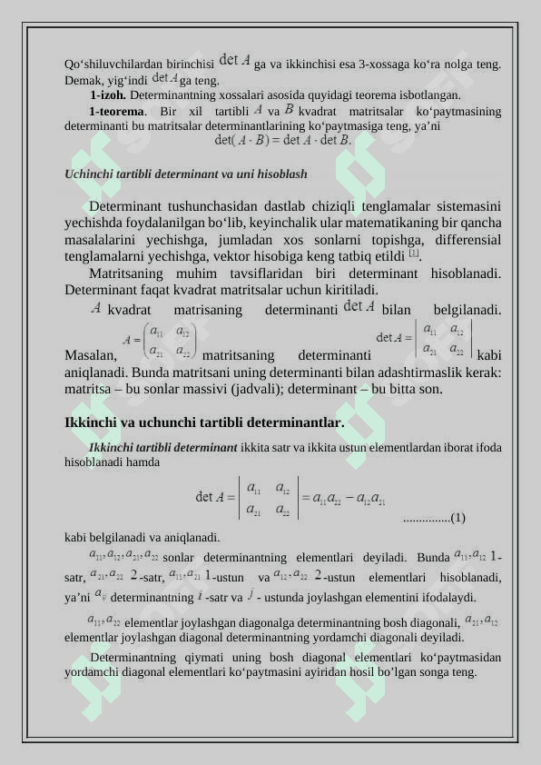 N-tartibli determinant haqida tushuncha mavzusidagi mustaqil ish 4