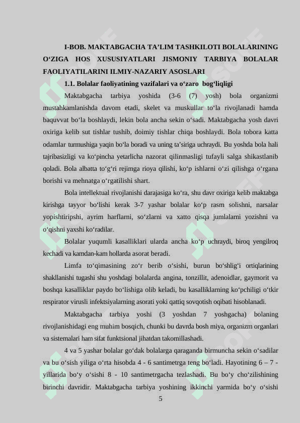 MAKTABGACHA YOSHDAGI BOLALARNI   JISMONIY TARBIYALASH VAZIFALARINI TAKOMILLASHTIRISH 5