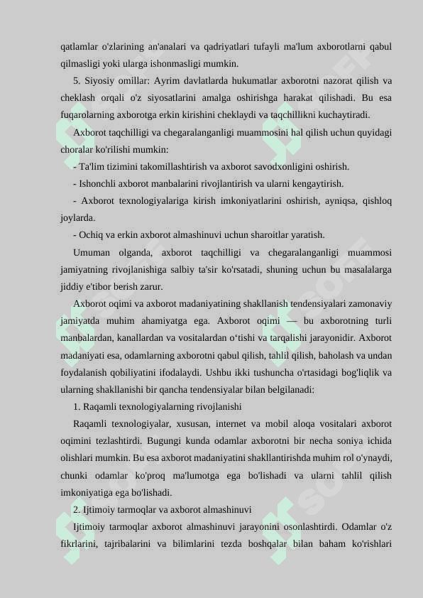 Axborotlashgan jamiyat taraqqiyotida axborot oqimining kuchayishi va muammolari 7
