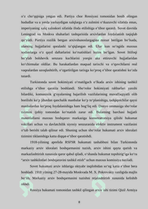 O’ZBEKISTON RESPUBLIKASIDA ARXIV ISHINING TASHKIL QILINISHI 8