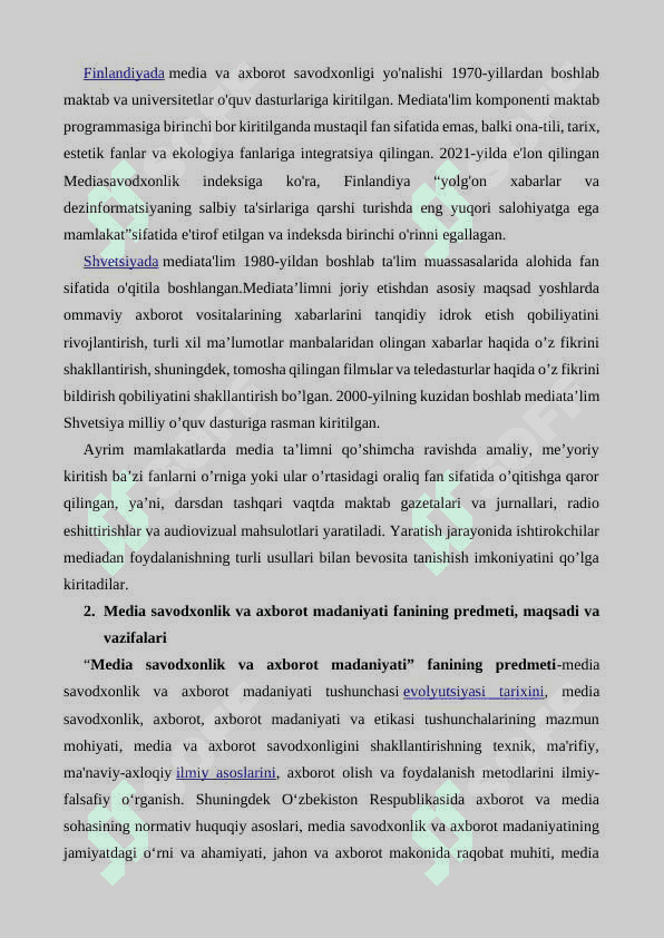 Media savodxonlik va axborot madaniyati fanining predmeti va jamiyat taraqqiyotidagi o'rni 2