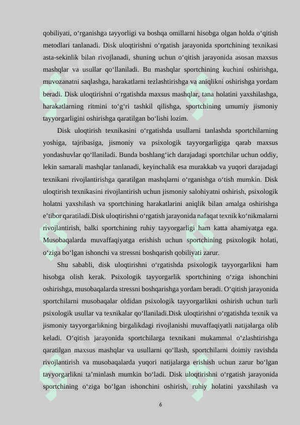 DISK ULOQTIRISH TURLAR TEXNIKASINI O‘RGATISH 6