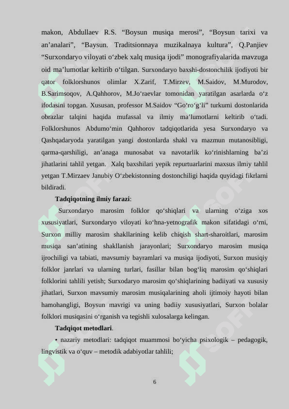 “Mаrоsim qо‘shiqlаrining о‘zigа xоs xususiyаtlаrii vа bаdiiyаti (Surxоndаryо fоlklоr mаteriаllаri аsоsidа)” 6