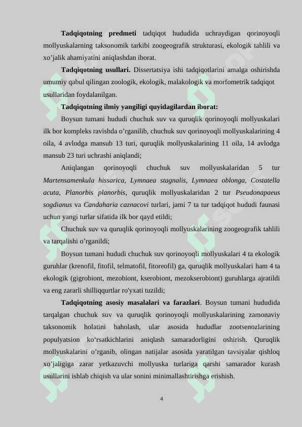 “BOYSUN TUMANI HUDUDIDA UCHROVCHI QORINOYOQLI MOLLYUSKALAR (GASTROPODA: PULMONATA)NING BIOLOGIK XILMA-XILLIGI” 5