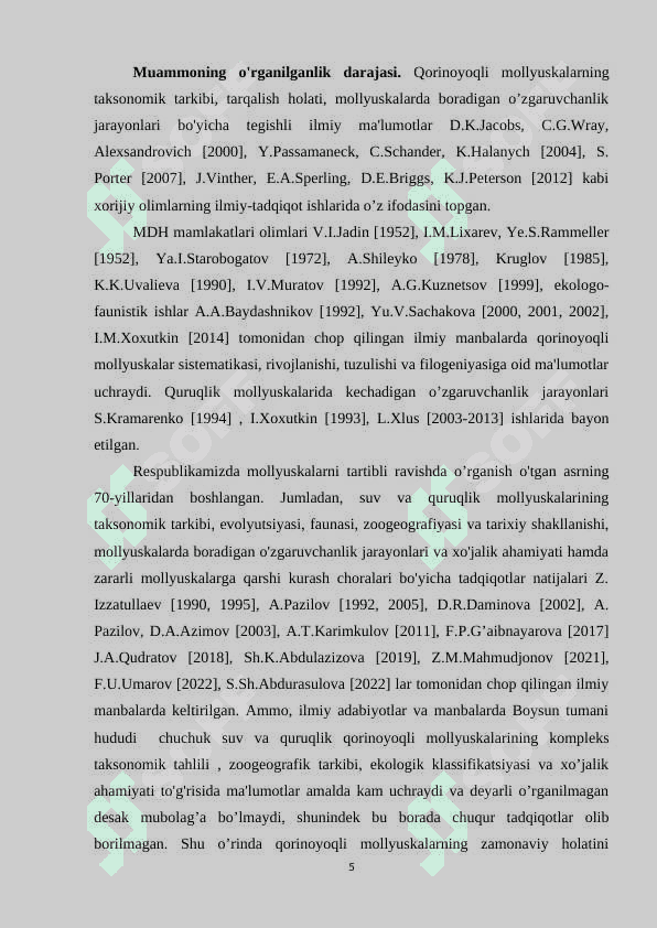 “BOYSUN TUMANI HUDUDIDA UCHROVCHI QORINOYOQLI MOLLYUSKALAR (GASTROPODA: PULMONATA)NING BIOLOGIK XILMA-XILLIGI” 6