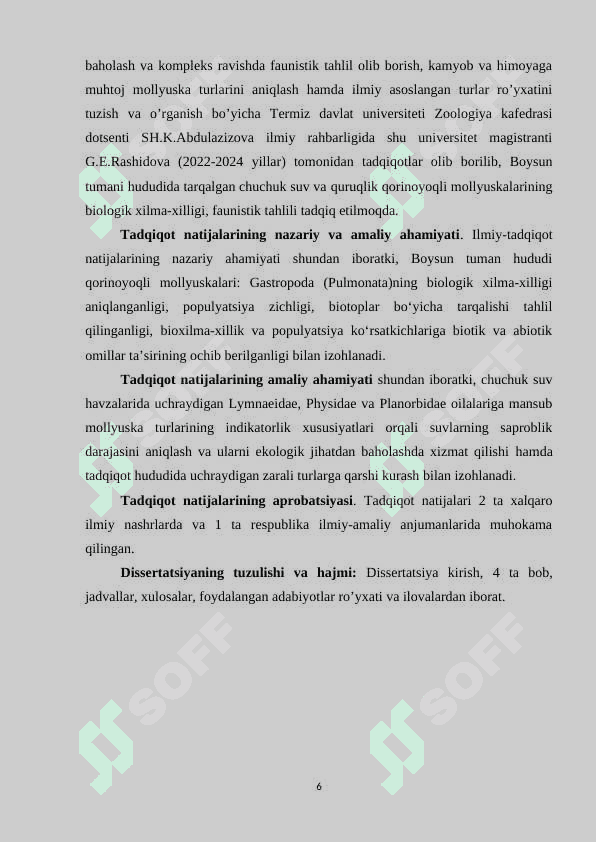 “BOYSUN TUMANI HUDUDIDA UCHROVCHI QORINOYOQLI MOLLYUSKALAR (GASTROPODA: PULMONATA)NING BIOLOGIK XILMA-XILLIGI” 7