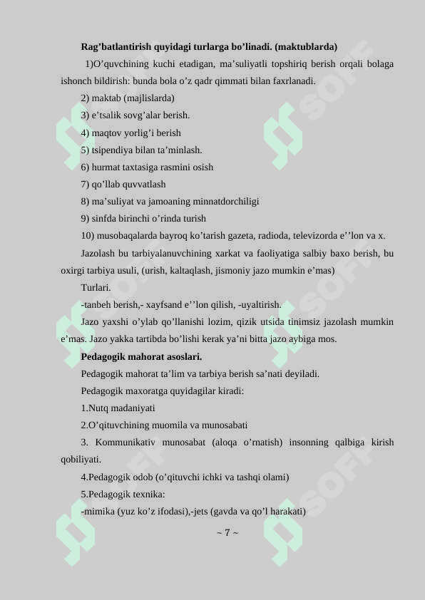 TARBIYA TURLARI VA UNDAN BOLA TARBIYASIDA O`RINLI FOYDALANISH 7