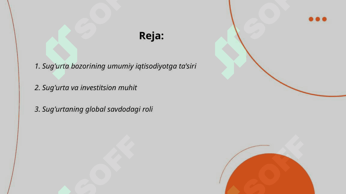 Jahon iqtisodiyotini rivojlanishida sug'urtaning o'rni va ahamiyati. 2