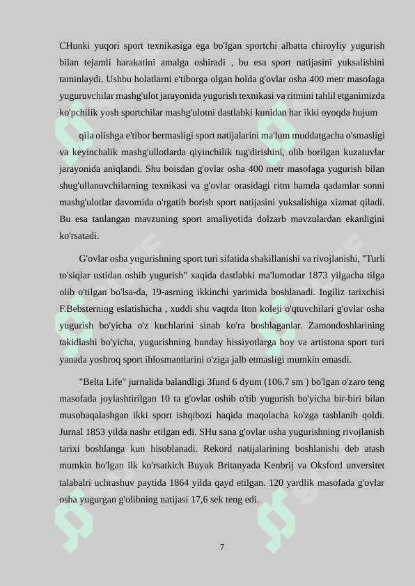 110 METRGA G'OVLAR OSHA YUGURISHNING TEXNIKASI VA SPORT MASHG'ULOTLARI TUZILISHI 7