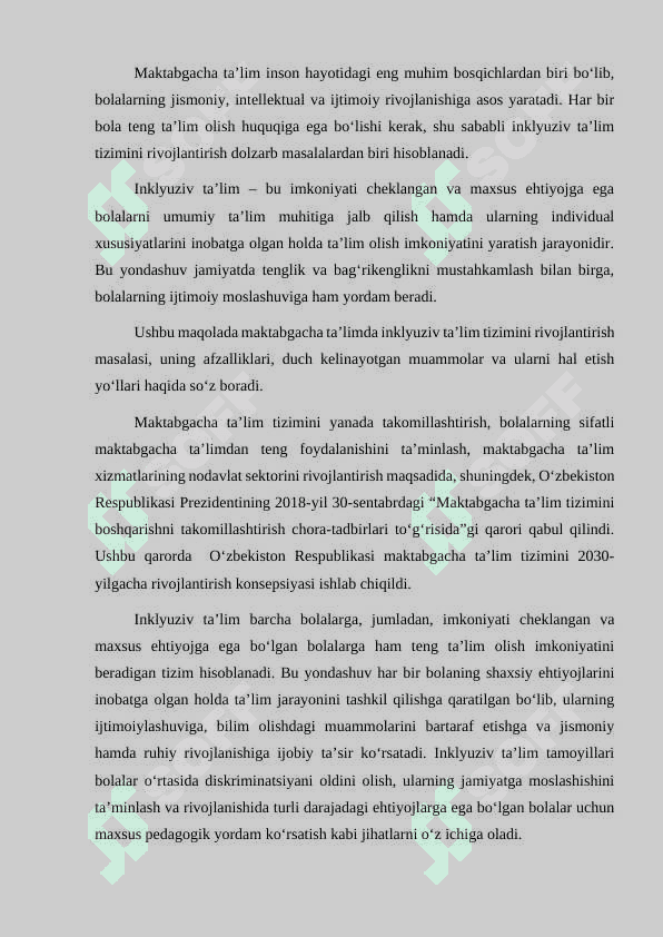 MAKTABGACHA TA’LIMDA INKLYUZIV TA’LIM TIZIMINI RIVOJLANTIRISH 2