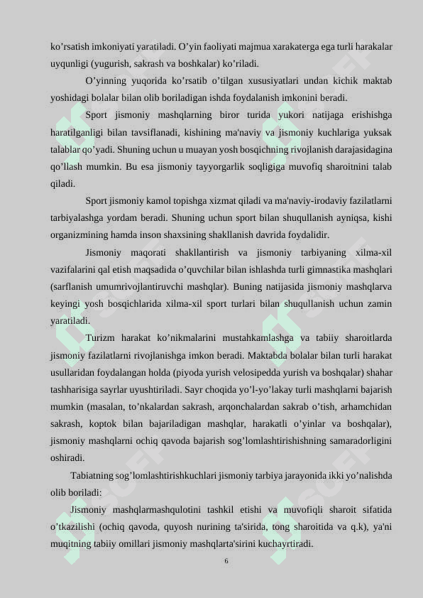 Jismoniy mashqlar jismoniy tarbiyaning asosiy vositasi sifatida 6