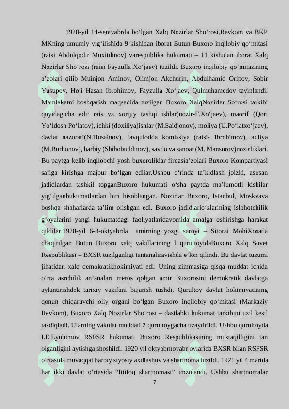 Buxoro Sovet Respublikasining 1920-1925 yillardagi siyosati 7