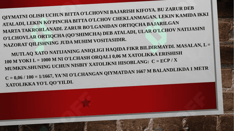 Tasodifiy xatolar, o`lchash natijalarini baholash 6