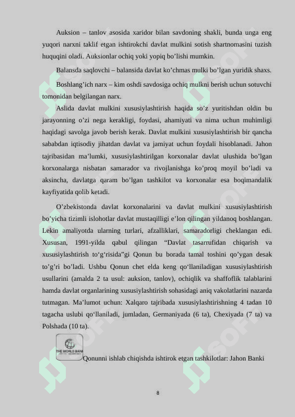 DAVLAT MULKINI XUSUSIYLASHTIRISH VA XUSUSIY MULKCHILIKNING SHAKLLANISHI 8