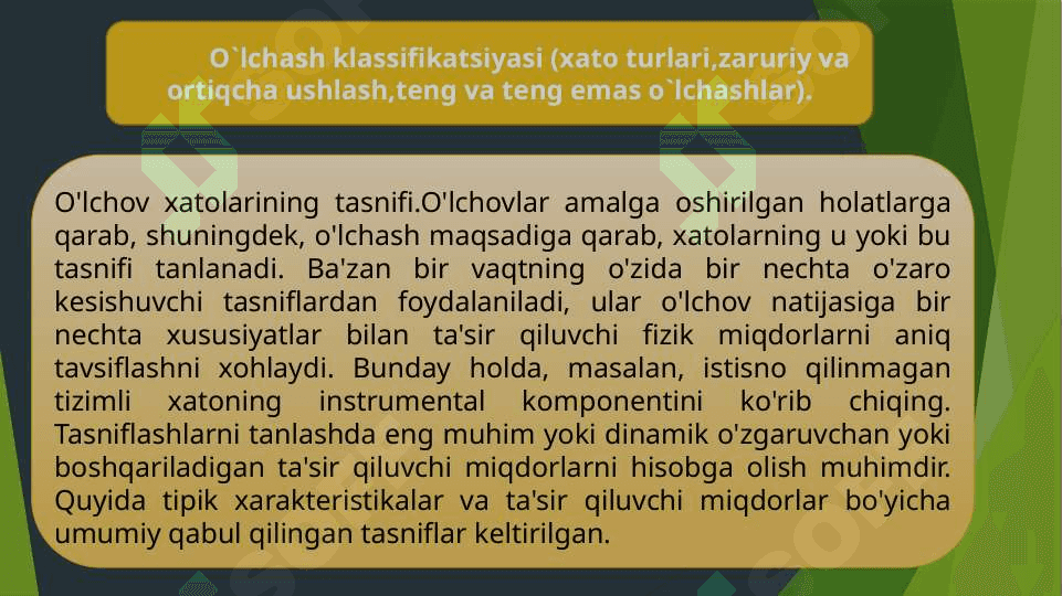 O`lchash xatolari to`g`risida tushunchalar (teng aniqlikdagi takroriy o`lchash). 3