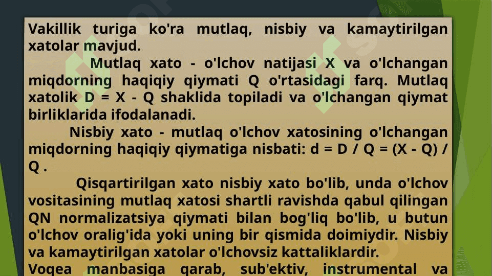 O`lchash xatolari to`g`risida tushunchalar (teng aniqlikdagi takroriy o`lchash). 4