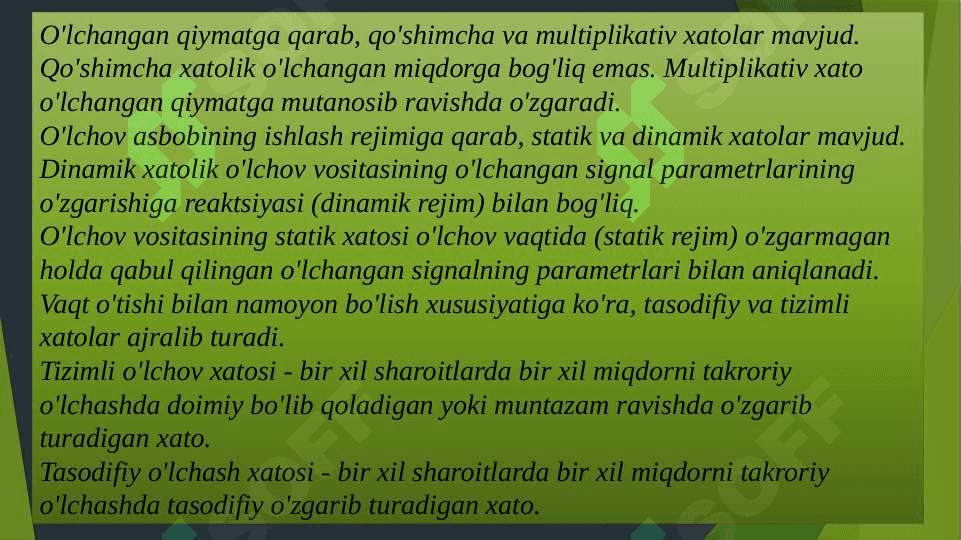 O`lchash xatolari to`g`risida tushunchalar (teng aniqlikdagi takroriy o`lchash). 6