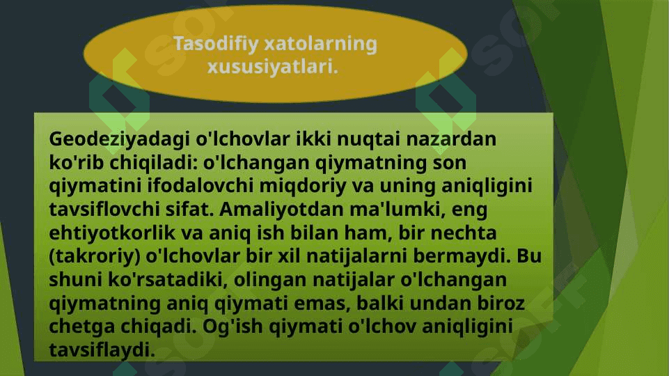 O`lchash xatolari to`g`risida tushunchalar (teng aniqlikdagi takroriy o`lchash). 7