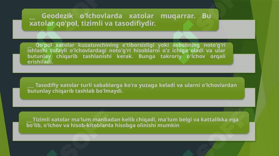 O`lchash xatolari to`g`risida tushunchalar (teng aniqlikdagi takroriy o`lchash). 8