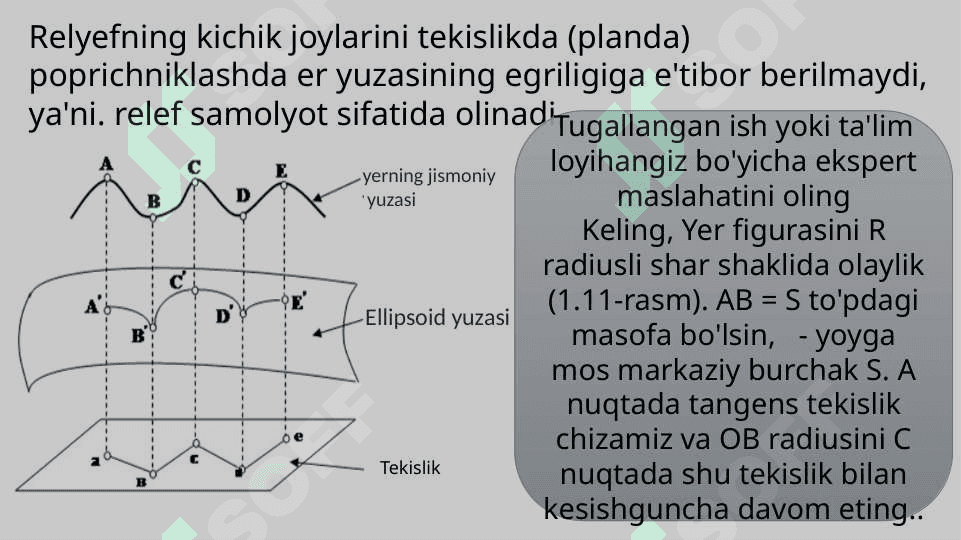 Proeksiya. Yer egriligini o`lchashlarga ta`siri 4