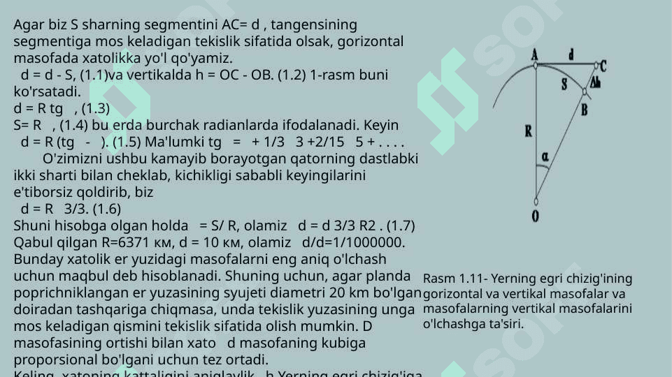 Proeksiya. Yer egriligini o`lchashlarga ta`siri 5