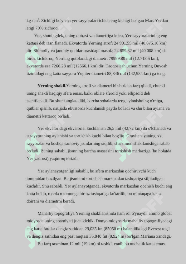 Geoideziya ish reja(GEODEZIYA VA O`LCHASH ASOSLARI FANIDAN O`QUV  MAJMUASI) 5