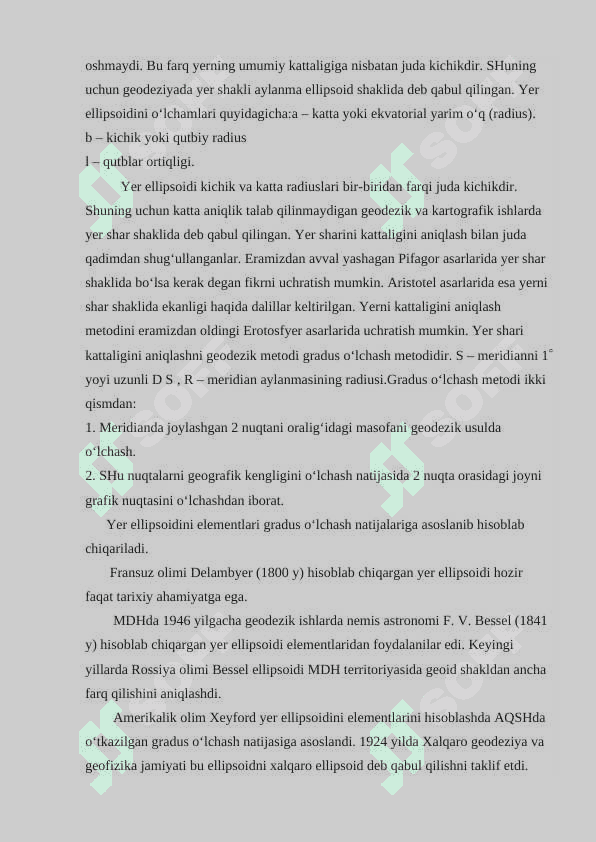Geoideziya ish reja(GEODEZIYA VA O`LCHASH ASOSLARI FANIDAN O`QUV  MAJMUASI) 8