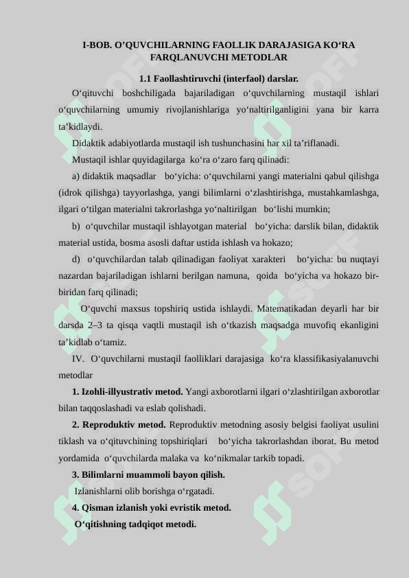 O'QUVCHILARNING FAOLLIK DARAJASIGA KO'RA QO'LLANILADIGAN METODLAR 4