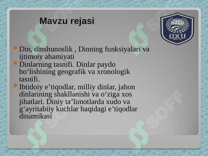 Dinshunoslik fanining predmeti, maqsadi va vazifalari 3