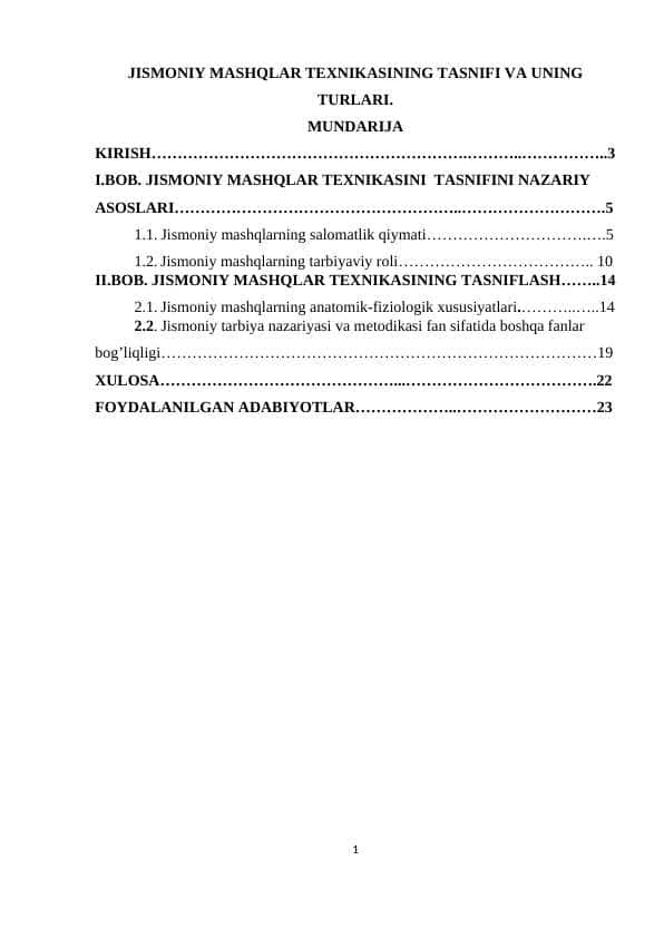 Jismoniy mashqlar texnikasining tasnifi va uning turlari