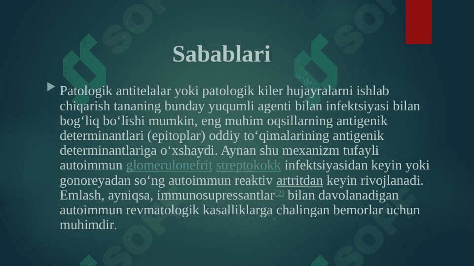 Autoimmun va allergik kasalliklar kelib chiqishi, kechishi diagnostikasi. 3