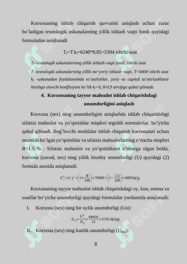 Yillik unumdorligi 70000 tonna bo’lgan Aylanma xumdonda gips ishlab chiqarish” 8
