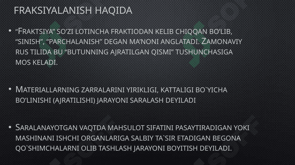 Maydalangan mahsulotlarning fraksiyalanish tarkibini aniqlash 3