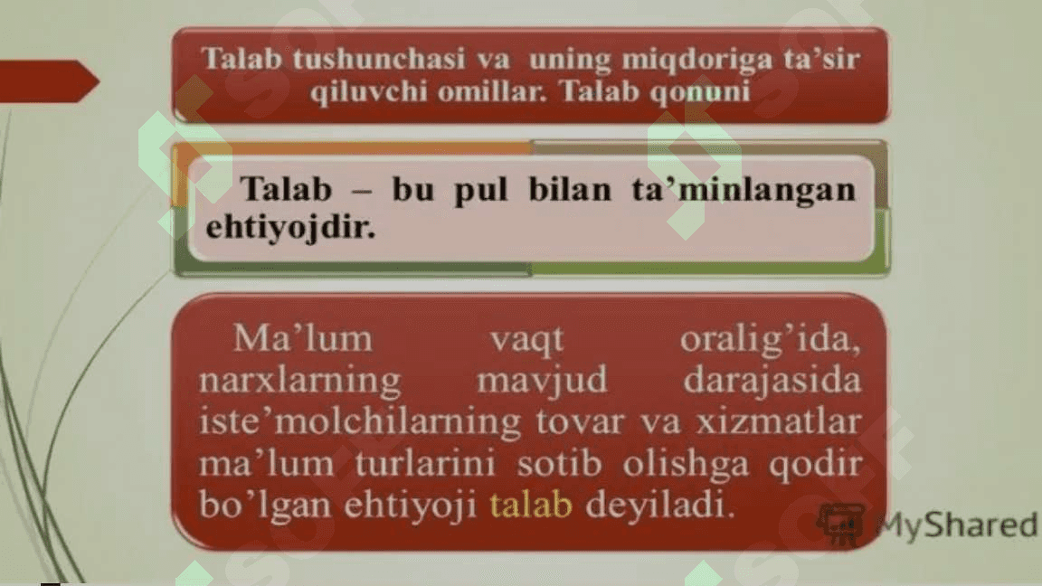 Talab tushunchasi.Talab qonuni.Talabga ta'sir etuvchi omillar 4