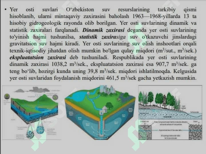 Yer osti suvlari,va ularning shakllanishi gurunt suvlarning rejimi ularni gidrologik xarita kesma... 5
