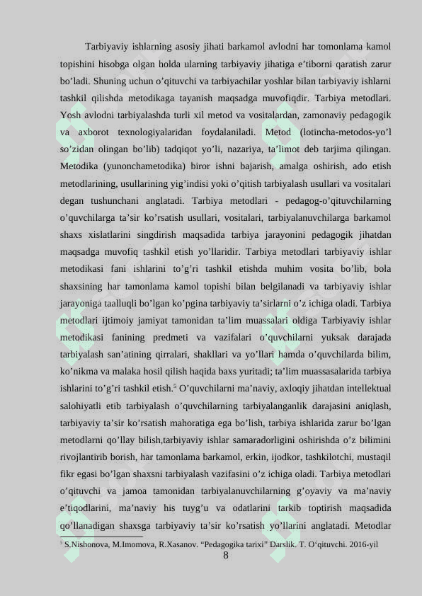 SHARQ MUTAFAKKIRLARINING FARZAND TARBIYASI HAQIDAGI FIKRLARI 8
