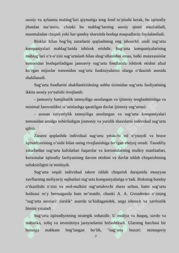 Ijtimoiy sugurtaning iqtisodiy asoslari . 7