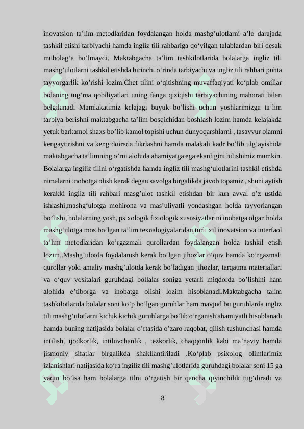 TAYYORLOV GURUH BOLALARINI RUS TILI O'RGATISH METODIKASI 8
