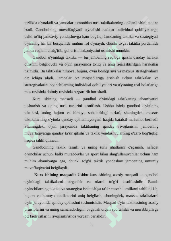 Gandbol o'yin taktikasining tasnifi. 3