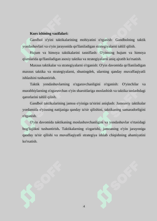 Gandbol o'yin taktikasining tasnifi. 4