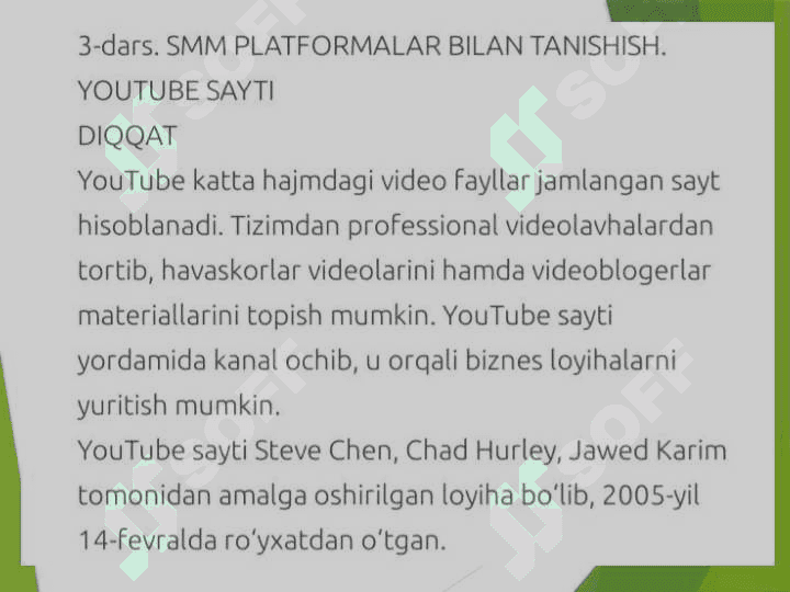 Smm platformalari bilan tanishish. You tube sayti 3