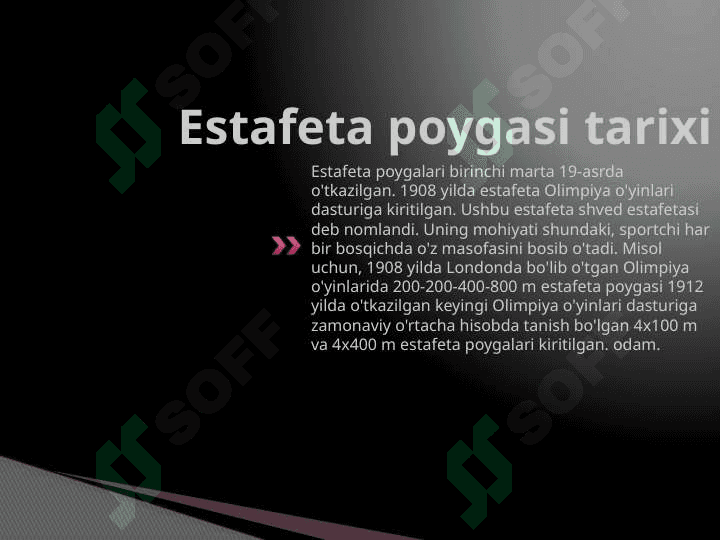 Estafetali yugurish texnikasini o'rgatish 2