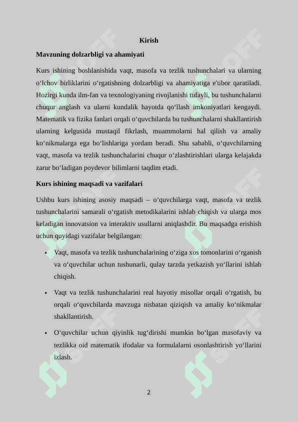 Vaqt, masofa, tezlik haqida tasavvurlarni tarkib toptirish va ularning o‘lchov birliklari 2