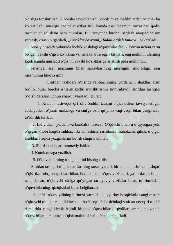 Sinfdan va maktabdan tashqari ishlarga rahbarlik qilish metodikasi 7