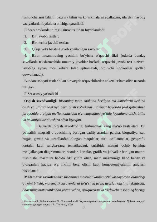 PISA tadqiqotlari haqida umumiy ma’lumotlar 7