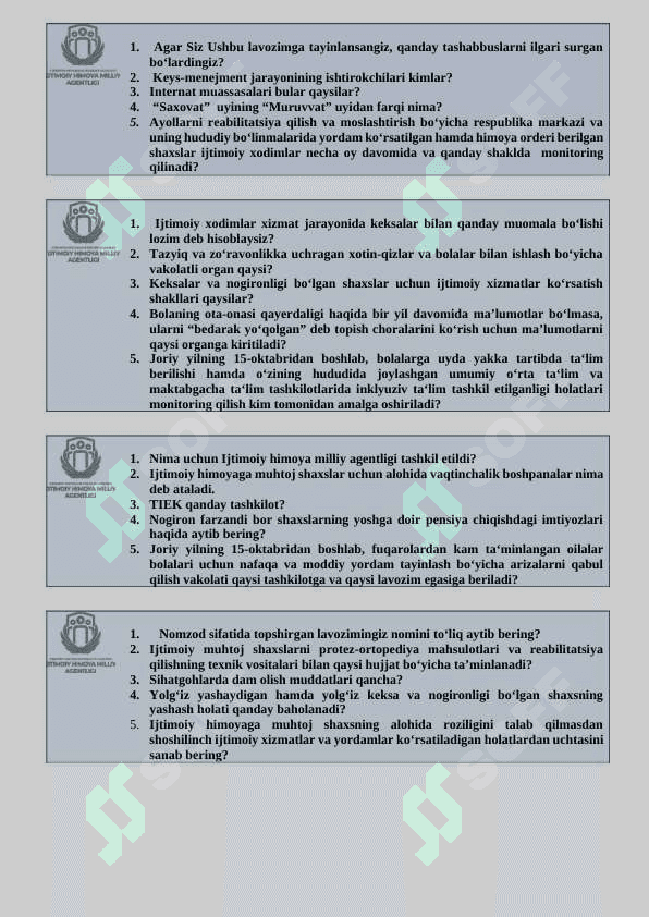 O'zbekiston respublikasi prezidenti huzuridagi Ijtimoiy himoya milliy agentligi argos test bilet chaklida 4