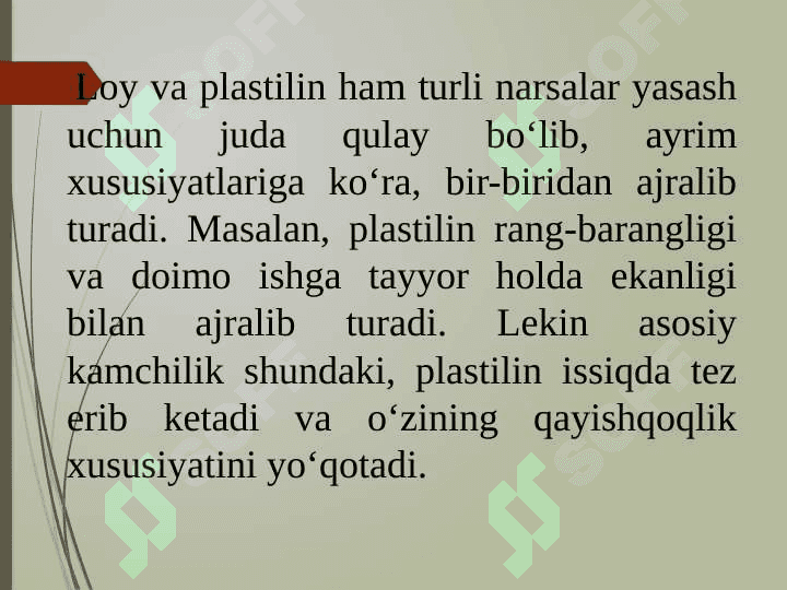 Plastilin va loy bilan ishlash darslarini tashkil etish metodikasi 6