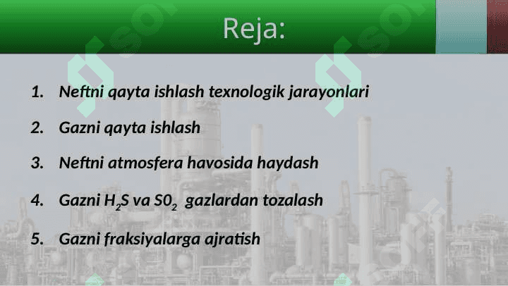 Neft va gazni qayta ishlash texnologiyasi 2